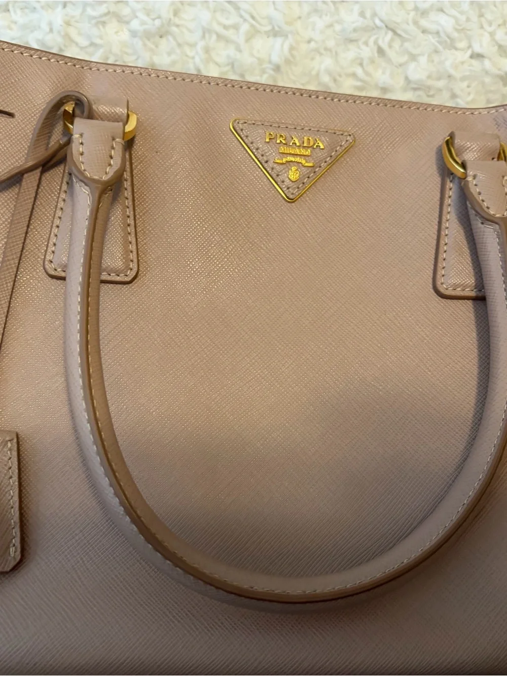 Prada Blush Pink Saffiano Leather Satchel with Gold Hardware